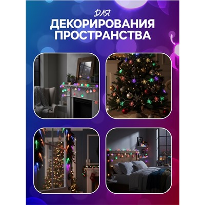 Гирлянда «Нить» 3 м с насадками «Сосульки 7.5 см», IP20, прозрачная нить, 20 LED, батарейки AAх3 (нет в комплекте), свечение мульти
