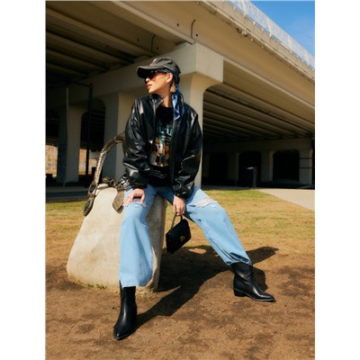 Жакет женский демисезонный MINAKU: Eco leather, чёрный, размер 48