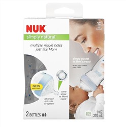 NUK, Simply Natural, Bottles, 1+ Month, Medium,  2 Pack, 9 oz (270 ml) Each