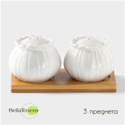 Набор для специй BellaTenero «Тюльпан», солонка 75 мл, перечница 75 мл, на бамбуковой подставке, фарфор, белый