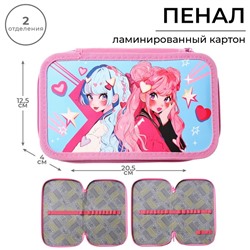 Пенал школьный, 2 секции, 12.5×20.5×4 см «Аниме подружки»