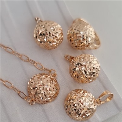 Комплект ювелирная бижутерия коллекция  "Дубай" серьги, кулон, браслет и кольцо 19 р, покрытие: позолота, арт.213.811-19