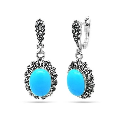 Серьги из серебра бирюза пресс., марказит, SL-AGA64