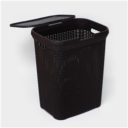 Корзина бельевая «Ротанг», 60 л, 34.6×44.5×56 см, с крышкой, коричневая