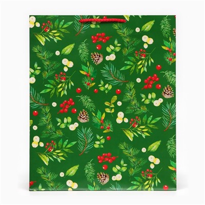 Пакет подарочный новогодний ламинированный «Веточки», 26×32×12 см