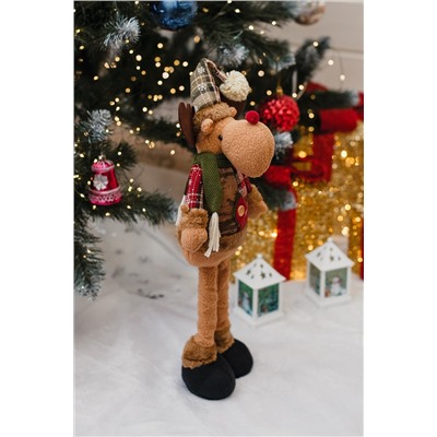 Игрушка новогодняя с выдвижными ногами Олень черные ботинки коричневый