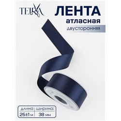 Лента атласная TEIRA, двухсторонняя, 38 мм, 25±1 м, тёмно-синяя