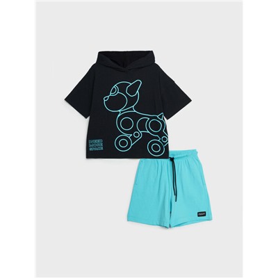 Комплект трикотажный для девочек: фуфайка (футболка), шорты