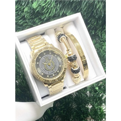 Подарочный набор для женщин часы, 2 браслета + коробка #22864418