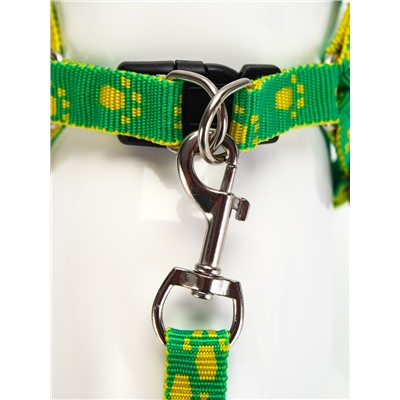 Шлейка с поводком «Большая лапа», ширина 1.5 см, поводок 120 см, шлейка 28-42 см, зелёная, жёлтая