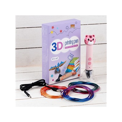 3D ручка Тигрёнок, работа с пластиком PLA, USB кабель питания, розовая