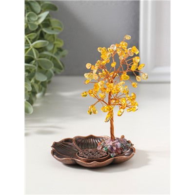 Подставка под благовония «Дерево на цветке», жёлтый, 72 камня, 9×9×13.5 см