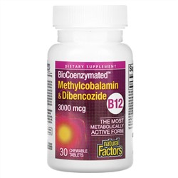 Natural Factors, BioCoenzymated, B12, Methylcobalamin & Dibencozide, 3,000 mcg, 30 Chewable Tablets