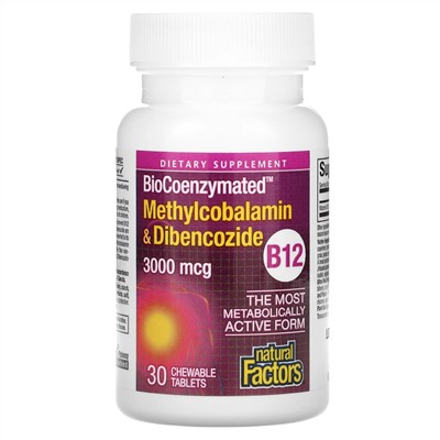 Natural Factors, BioCoenzymated, B12, Methylcobalamin & Dibencozide, 3,000 mcg, 30 Chewable Tablets