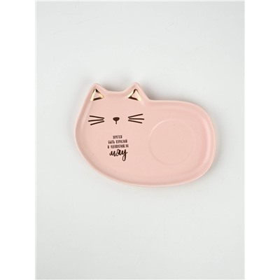 Чайная пара «Мяу»: кружка 200 мл, блюдце 18×11 см, ложка