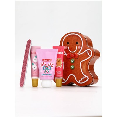 Новогодний подарочный набор косметики: крем для рук, бальзам для губ, пилочка для ногтей, URAL LAB