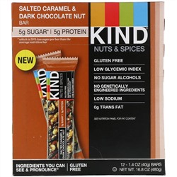 KIND Bars, Nuts & Spices, Salted Caramel & Dark Chocolate Nut, 12 Bars, 1.4 oz (40 g) Each
