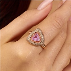 Комплект ювелирной бижутерии коллекция "Дубай" серьги и кольцо 18 р покрытие позолота, вставка: фианиты и цирконы, цвет: розовый и прозрачный, арт.215.621-18