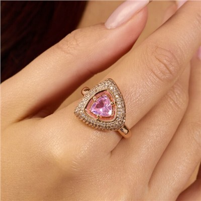 Комплект ювелирной бижутерии коллекция "Дубай" серьги и кольцо 17 р покрытие позолота, вставка: фианиты и цирконы, цвет: розовый и прозрачный, арт.215.621-17