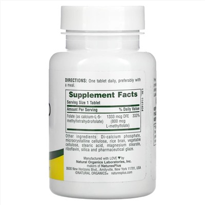 Nature's Plus, фолиевая кислота, 800 мкг, 90 таблеток
