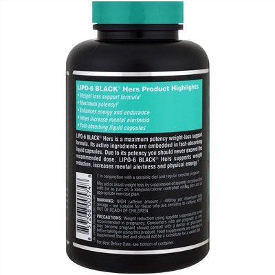 Nutrex Research, LIPO-6 Black Hers, для снижения веса, 120 капсул