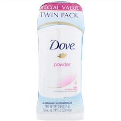 Dove, Invisible Solid Deodorant, Powder, 2 Pack, 2.6 oz (74 g) Each