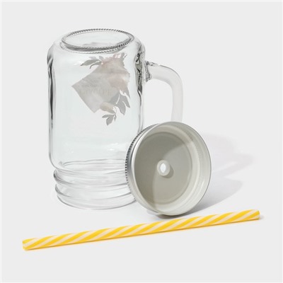 Кружка с крышкой и трубочкой «Счастье», 450 мл, 10×7.5×13 см
