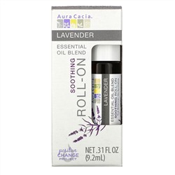 Aura Cacia, Смесь эфирного масла, смягчающий шариковый аппликатор, лаванда, 0,31 жидких унций (9,2 мл)