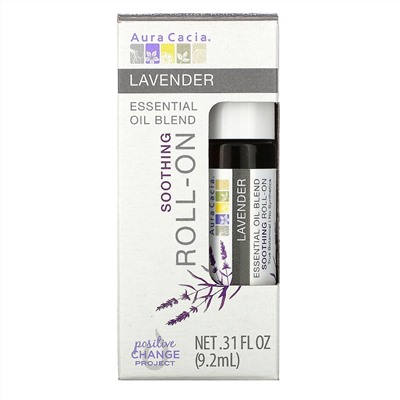 Aura Cacia, Смесь эфирного масла, смягчающий шариковый аппликатор, лаванда, 0,31 жидких унций (9,2 мл)