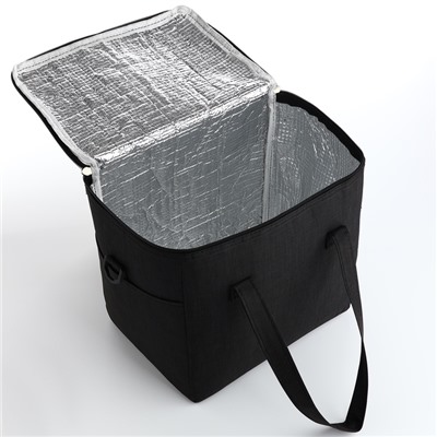 Термосумка на молнии, объём 10 л, наружный карман, чёрная