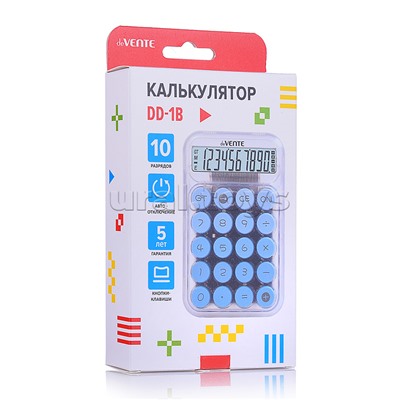 Калькулятор настольный DD-1, 125x150x18 мм, 10 разрядный, коррекция последнего введенного значения, общая сумма, автоматическое отключение, прорезиненные ножки, прозрачный корпус, голубой деграде, в картонной коробке