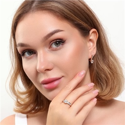 Комплект ювелирной бижутерии коллекция "Дубай" серьги и кольцо 19 р, покрытие позолота, вставка: фианиты, цвет: прозрачный, арт.215.378-19