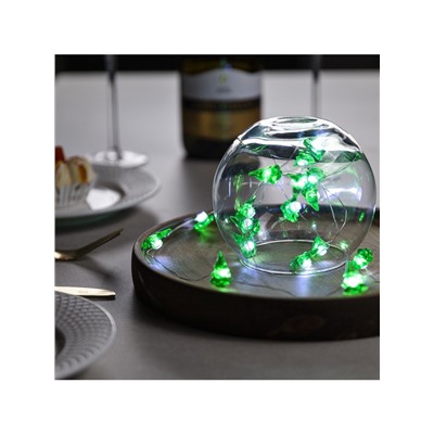 Гирлянда «Нить» 2 м роса с насадками «Ёлочка», IP20, серебристая нить, 20 LED, 2 режима, батарейки ААх2 (нет в комплекте), свечение белое