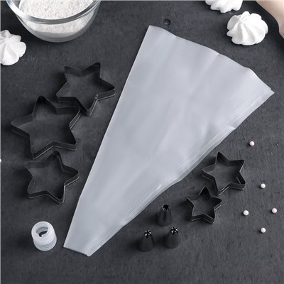 Набор кондитерский «Лориэн», 10 предметов: форма для выпечки 5 шт. «Звезда», 3 насадки, адаптер, мешок