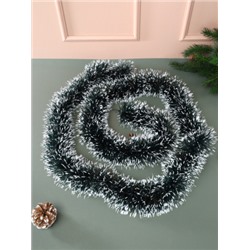 Мишура зеленая с белым напылением 2 м диаметр 9 см / NGA-02 /уп 10/600/