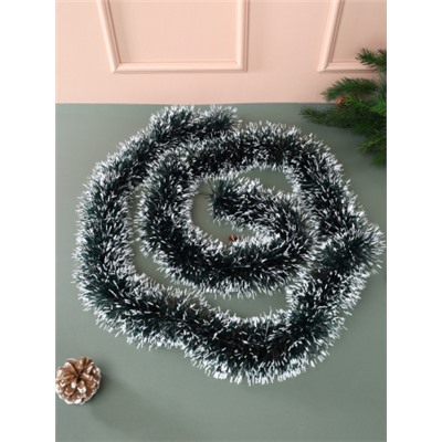 Мишура зеленая с белым напылением 2 м диаметр 9 см / NGA-02 /уп 10/600/