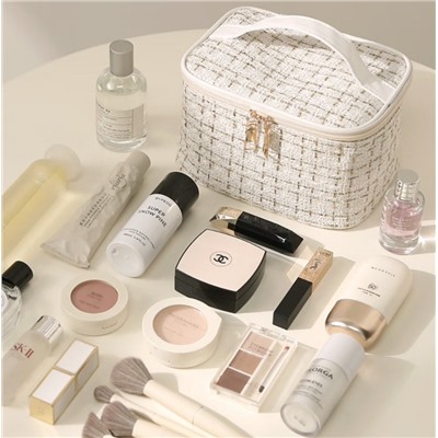 Косметичка твидовая на молнии с ручкой, 20*14,5*13 см.