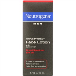 Neutrogena, Лосьон для лица для мужчин, тройная защита, солнцезащитный крем, SPF 20, 1,7 жидких унций (50 мл)