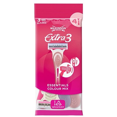 Станок для бритья одноразовый Schick (Wilkinson Sword) EXTRA-3 Essentials/ Beauty (4шт.) для женщин