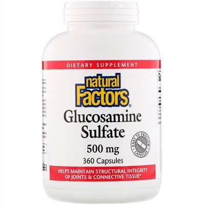 Natural Factors, сульфат глюкозамина, 500 мг, 360 капсул