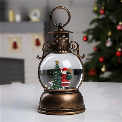 Светодиодная фигура «Фонарь с Дедом Морозом» 11×19×11 см, пластик, батарейки ААх3 (не в комплекте), USB, свечение тёплое белое