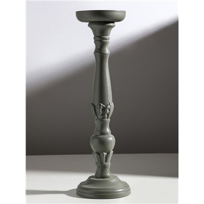 Деревянный подсвечник на 1 свечу «Колонна цветочная», серый, 10×10×37 см