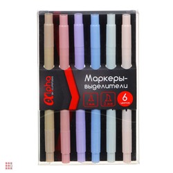 Набор маркеров-выделителей "Альфа", 2-стор, 6 цветов "пастель" након.скош.3мм/круг 1мм