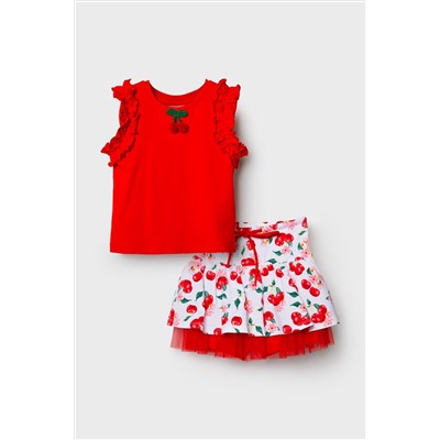 Комплект трикотажный для девочек: джемпер (футболка без рукавов), юбка-шорты PLAYTODAY, 1242845