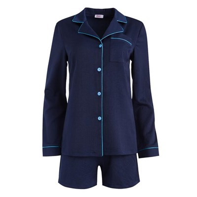 Пижама женская (рубашка, шорты) MINAKU: Light touch, синяя, размер 52