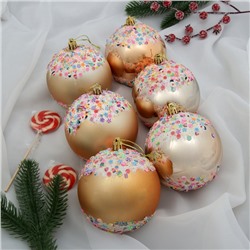 Ёлочные игрушки «Новогодний восторг», шары новогодние, d=10 см, набор 6 шт., золото