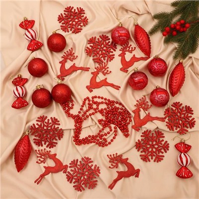 Ёлочные игрушки «Морозный день», новогодние, набор 27 шт., красный