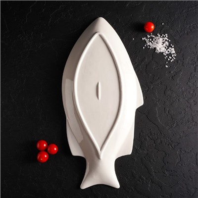 Блюдо для подачи «Рыба», 39×19×2.5 см, керамика, цвет белый