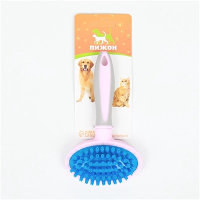 Щётка-массажёр для животных, 9.5×16.5 см, с силиконовыми зубьями, средняя, пластик, розовая, голубая