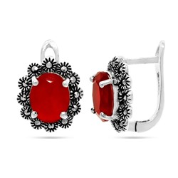 Серьги из серебра марказит, синт.рубин, SL-AGA110